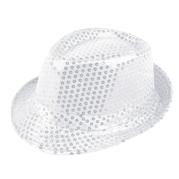 Outfmvch Hat Glitter Solid Color Dance Jazz Hat Western Retro Disco Cap Unisex Costume Cap for Women Men Party Supplies White One Size