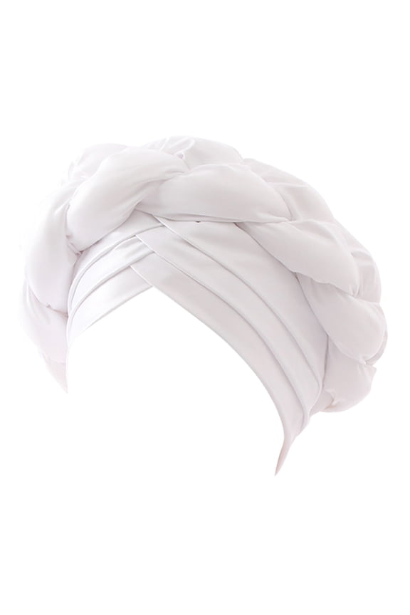 Headband Headscarf Fashion Women Beading Braid Hat Muslim Ruffle Cancer Wrap Cap Sleep Caps Satin Lined Hair Bonnets Keffiyeh White One Size