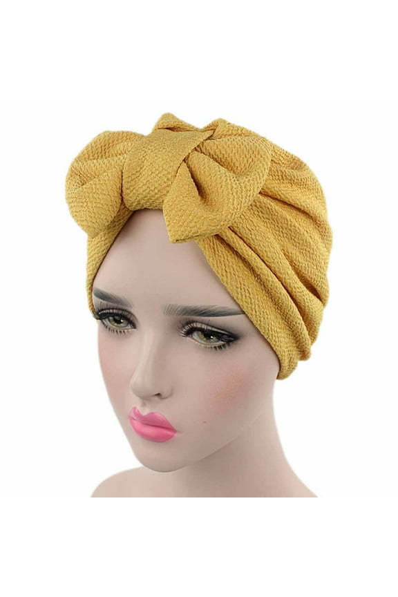 Headband Headscarf Women Bow Cancer Chemo Hat Beanie Scarf Turban Head Wrap Cap Ye Keffiyeh Yellow One Size