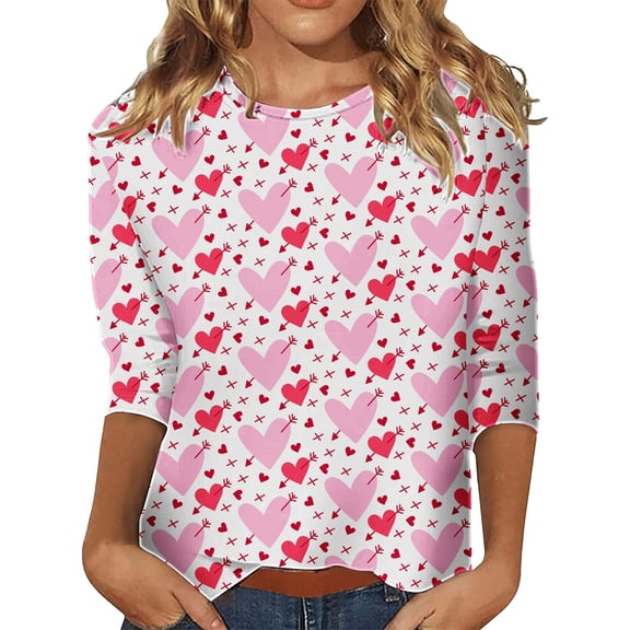 Outfmvch Heart Printed Shirts Womens Long Sleeve Blouses Valentines Day Shirts Women Work Tops Flowy Blouses for Women Valentines Day Shirts for Women Valentines Tops for Women Light Pink 1 L