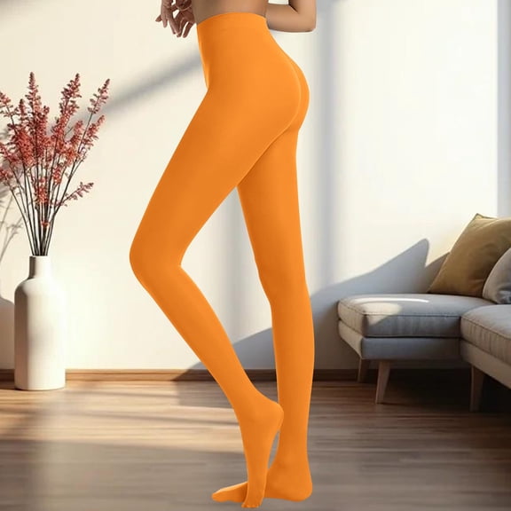 Outfmvch High Waisted Compression Leggings Women's Soft Opaque Tights, High Waist Solid Color Womens Tights Fleece Lined Tights Orange XL