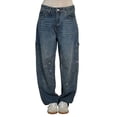 thumbnail image 1 of Outfmvch High Waisted Jeans for Women Baggy Jeans Barrel Jeans Women Boyfriend Jeans for Women Wide Leg Jeans Woman Baggy Jean Shorts Drawstring Jeans Women Dark Blue S, 1 of 6
