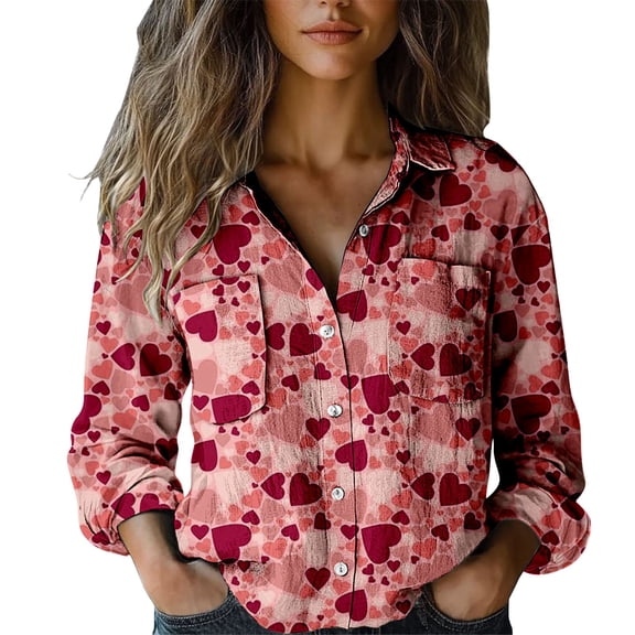 Outfmvch Holiday Blouses Button Down Tops for Women Button Down Blouse Long Sleeve Button Up Shirts for Women Business Shirts for Women Button Down Shirt Watermelon Red 1 L