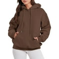 thumbnail image 1 of Outfmvch Hoodies Womens Hoodies Women'S Solid Color Zipperless Long Sleeved Pullover Hooded Sweater Zip Up Hoodie Women Brown L, 1 of 5