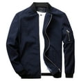 thumbnail image 1 of Outfmvch Jackets For Men Leather Jacket Men'S Casual Long Sleeve Solid Jacket Stand Collar Zipper Pocket Light Coat Bomber Jacket Men Dark Blue M, 1 of 7