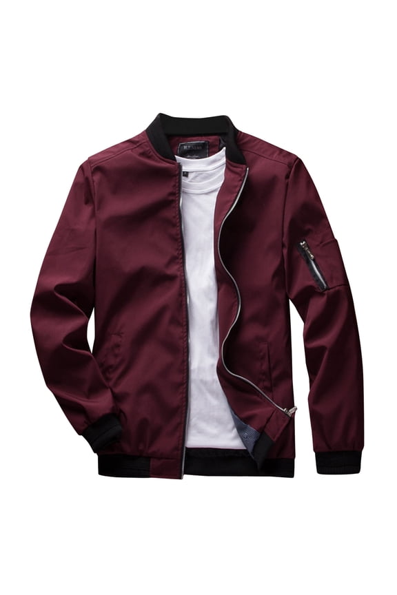 Jackets For Men Leather Jacket Men'S Casual Long Sleeve Solid Jacket Stand Collar Zipper Pocket Light Coat Bomber Jacket Men Red Xl