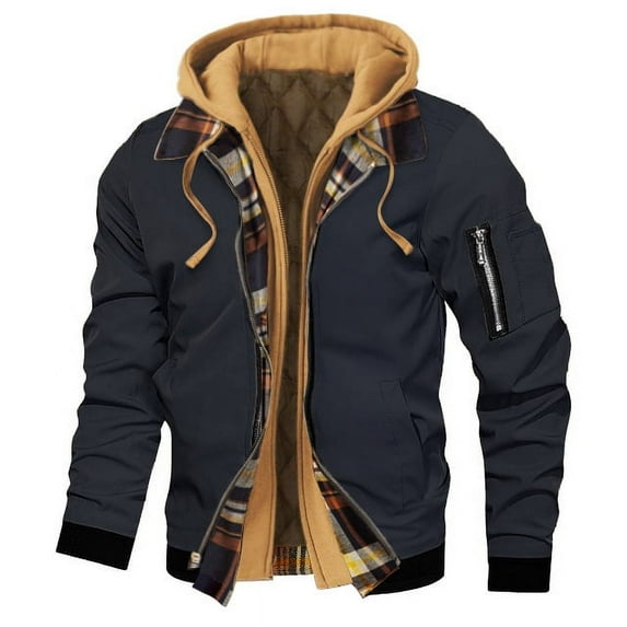 Outfmvch Jackets For Men Winter Jackets For Men Spring Autumn Winter Thick Large Men'S Solid Hooded Coat Casual Jacket Men'S Bomber Jacket Men Black L