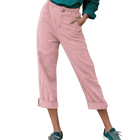 Outfmvch Jeans For Women Baggy Jeans Womens Trousers Back Pants Elastic Waist Pink Linen Pants Casual Pants High Waisted Jeans For Women Pink M