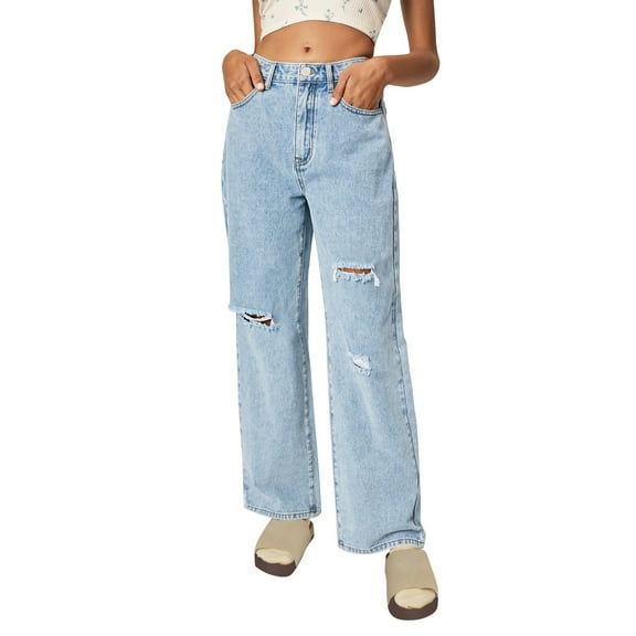 Outfmvch Jeans for Women Baggy Jeans Barrel Jeans Women Gap Jeans for Women Womens High Waist Stretch Ripped Baggy Boyfriend Loose Fit Wide Leg Jeans Summer Pants Blue 1 M