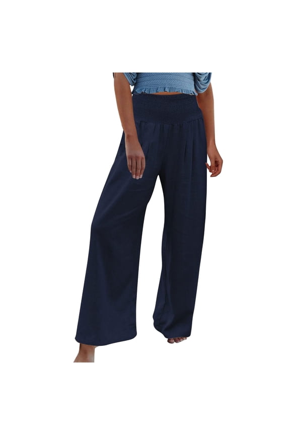 Jeans For Women Baggy Jeans High Waist Wide Leg Palazzo Lounge Pants For Women Smocked Elastic Waist Loose Comfy Casual Pajama Pants Pockets High Waisted Jeans For Women Navy 4Xl