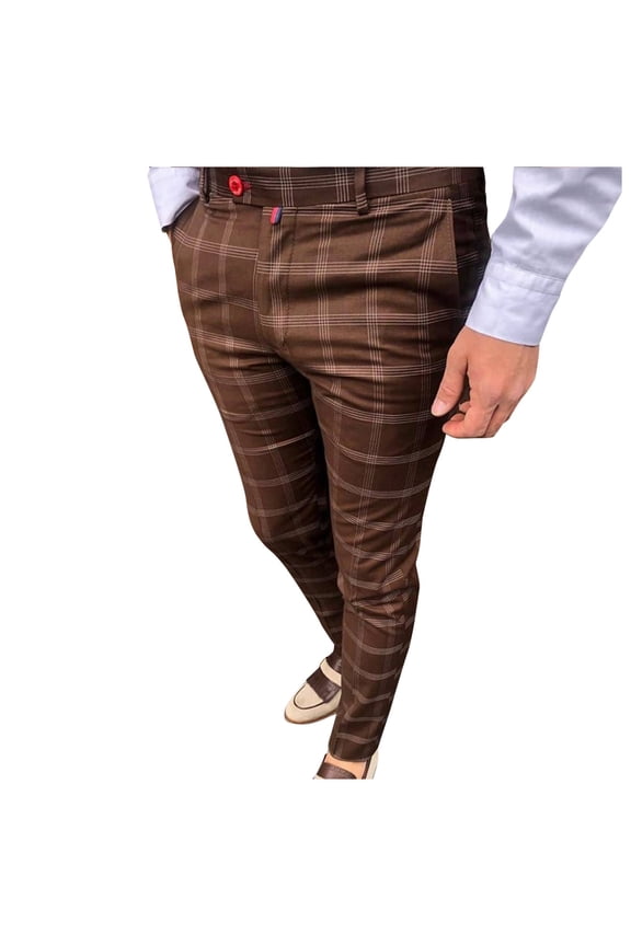 Joggers For Men Mens Jeans Men'S Casual Plaid Print Party Suit Pants Feet Pants With Pockets Men'S Pants Brown 3Xl