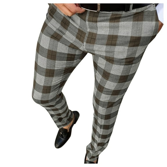 Outfmvch Joggers For Men Mens Jeans Men'S Casual Plaid Print Party Suit Pants Feet Pants With Pockets Men'S Pants Coffee Xl