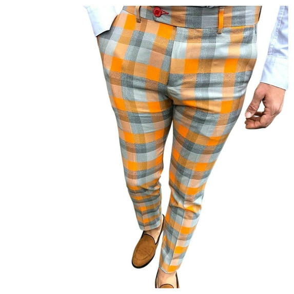 Outfmvch Joggers For Men Mens Jeans Men'S Casual Plaid Print Party Suit Pants Feet Pants With Pockets Men'S Pants Orange Xxl