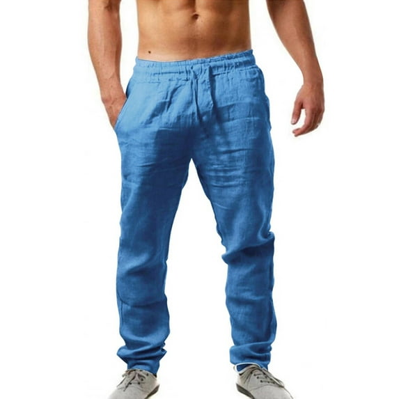 Outfmvch Joggers For Men Mens Jeans Men'S Elastic Pants Solid Color Breathable Cotton Linen Loose Casual Pants Men'S Pants Dark Blue L