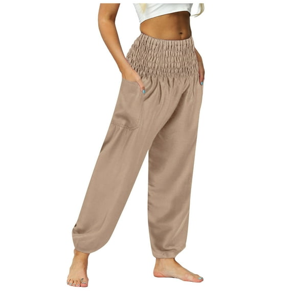 Outfmvch Joggers For Women Women'S Pants Women Button High Waist Pocket Elastic Solid Color Slim Pants Baggy Jeans Beige Xxl