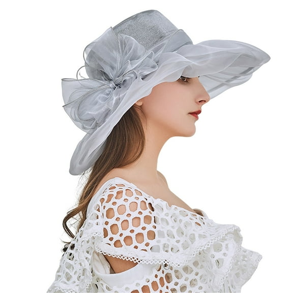 Outfmvch Kentucky Derby Hats for Women Wide Brim Hats for Women Elegant Hats for Women Sun Hat Fascinator for Women Hats for Tea Party Womens Sun Hat Gray One Size
