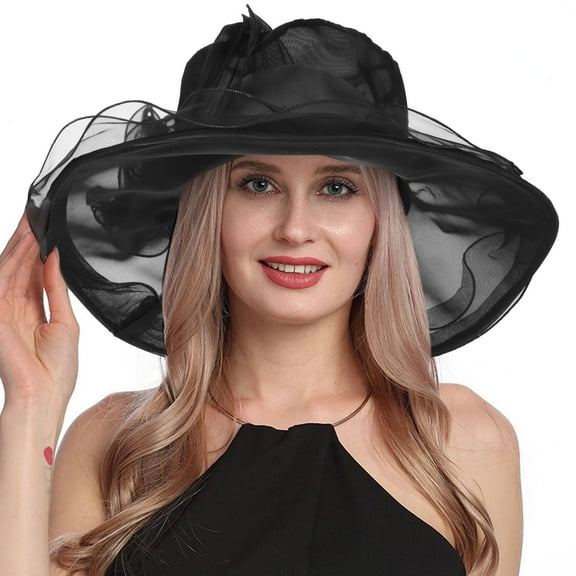 Outfmvch Kentucky Derby Hats for Women Wide Brim Sun Hat Vintage Hats Straw Bucket Hat Bucket Hats for Women Straw Hats for Women Tea Hat Black One Size