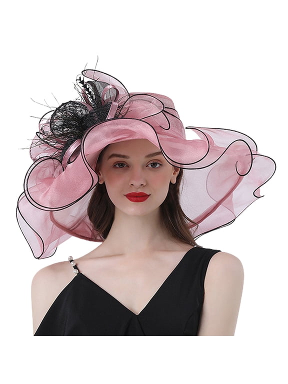Kentucky Derby Hats for Women Sun Hats for Women Church Hat Straw Hat Women Bucket Hat Funeral Hat Tea Party Hats Pink One Size
