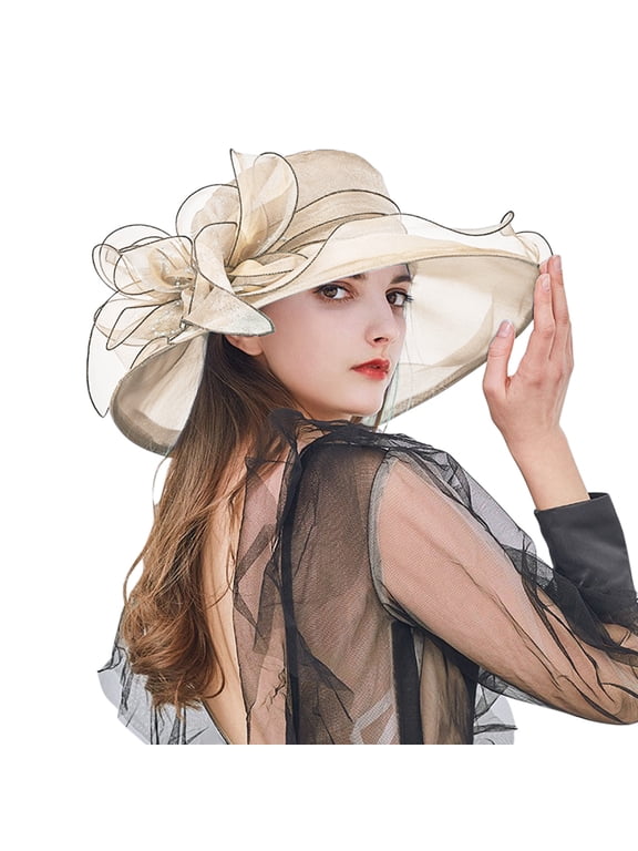 Kentucky Derby Hats for Women Wide Brim Sun Hat Vintage Hats for Women's Hat Straw Sun Hat Women Hats Sun Protection Hat Beige One Size