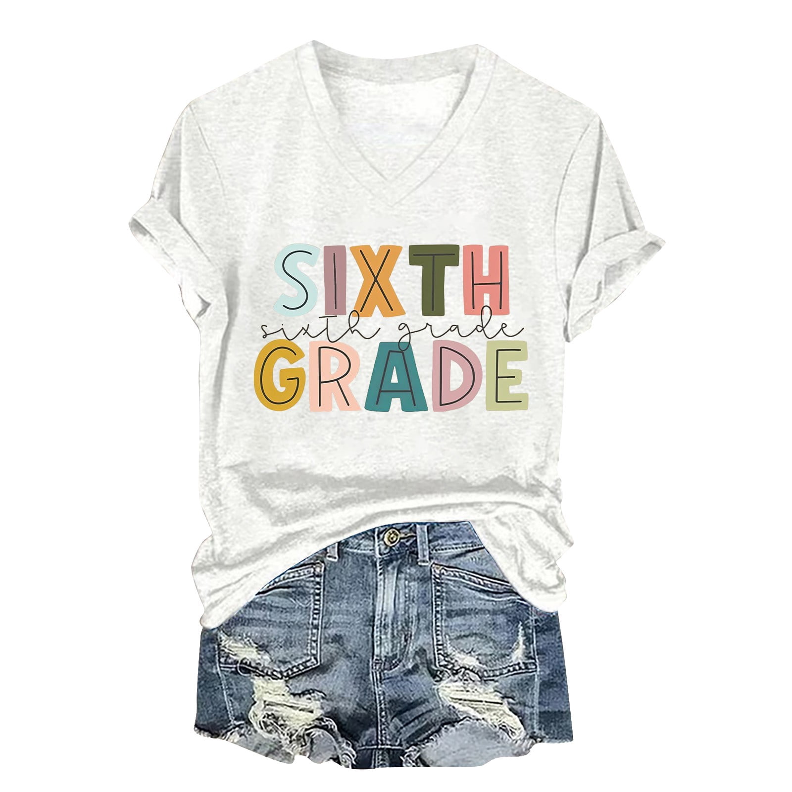 Last Day Of School Shirt For Women - Funny "We Out Teacher" Print T-Shirt, Summer Vacation Tee, Lightweight Short Sleeve Top