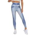 thumbnail image 1 of Outfmvch Leggings for Women Jean Shorts Womens Denim Print Jeans Look Like Leggings Stretchy High Waist Slim Skinny Jeggings Denim Shorts Women Blue XL, 1 of 9