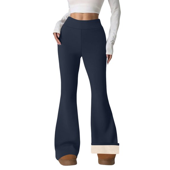 Outfmvch Lined Leggings for Women Thermal Flare Leggings Bellbottom Leggings for Women Vintage Pants Yoga Pants Thermal Leggings for Women Fleece Lined Pants Women Navy S