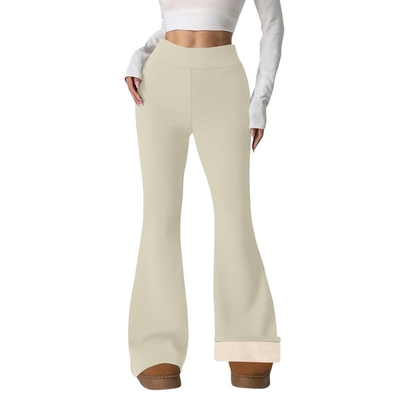 Outfmvch Lined Leggings for Women Thermal Flare Leggings Bellbottom Leggings for Women Warm Leggings for Women Christmas Leggings for Women Womens Fleece Pants Thick Leggings for Women Light Yellow S