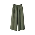 thumbnail image 1 of Outfmvch Linen Capri Pants for Women Paper Bag Pants Straight Wide Leg Flowy Pants for Women Petite Cotton Linen Pants with Pockets Yoga Capris with Pockets Wide Leg Crop Pants Army Green M-4XL, 1 of 4