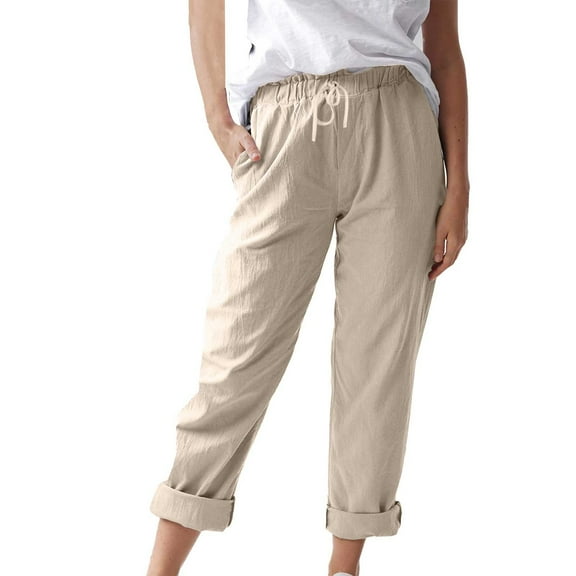Outfmvch Linen Pants Women Barrel Pants Women Summer Palazzo Pants Resort Wear for Women Beach Travel Linen Trousers Vacation Outfits Flowy Linen Khakis Pants for Women Beige 2xl