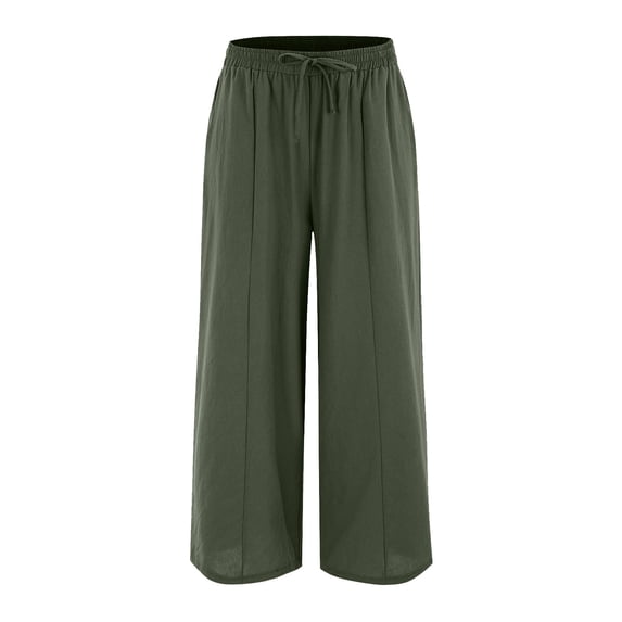 Outfmvch Linen Pants Women High Waisted Linen Pants Women Vintage Baggy Beach Trousers Casual Drawstring Flowy Pants Wide Leg Linen Pants Linen Palazzo Pants for Women Long Lounge Pant Green S-2XL