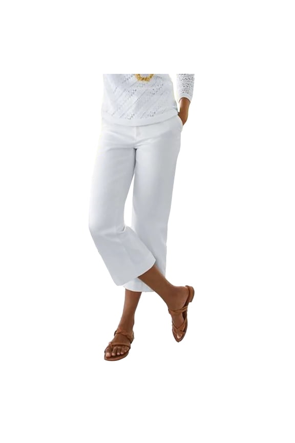 Linen Pants Women Loose Flowy Pants Beach Pant Wide Leg Crop Pants Yoga Capris with Pockets Palazzo Pants Capri Pants with Lace Side Straight Wide Leg Pull On Elastic Gauze Pants White S-4XL