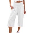 thumbnail image 1 of Outfmvch Linen Pants Women Pedal Pushers for Women Drawstring Elastic Waist Gauchos for Women Capris Drawstring with Pockets Capri Pants with Lace Side Summer Outfits 2026 Trendy White S-2XL, 1 of 5
