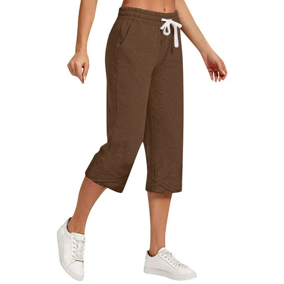 Outfmvch Linen Pants Women Plus Size Elastic Waist Trousers Capris Drawstring with Pockets Palazzo Pants Cotton Linen Pants Flowy Pants for Women Petite Yoga Capris with Pockets B S-3XL
