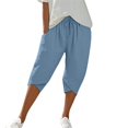 thumbnail image 1 of Outfmvch Linen Pants Women Straight Wide Leg Pull On Elastic Wide Leg Crop Pants High Waist Drawstring Beach Pant Women High Waisted Wide Leg Pedal Pushers for Women Loose Flowy Pants Blue S-2XL, 1 of 6