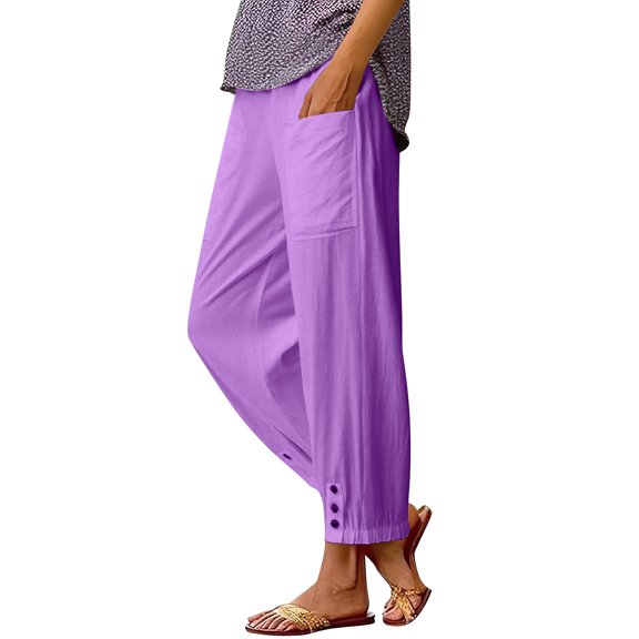 Outfmvch Linen Pants Women Vacation Outfits Cotton Linen Loose Pants Drawstring Pants Women Summer Linen Pants Elastic Waist Beach Travel Plus Size Drawstring Pants Purple 2xl