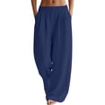 thumbnail image 1 of Outfmvch Linen Pants Women Wide Leg Linen Pants Linen Palazzo Pants for Women Pedal Pushers for Women Culottes for Women Casual Drawstring Flowy Pants Women' S Culottes Women's Culottes Navy S-2XL, 1 of 9
