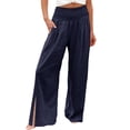 thumbnail image 1 of Outfmvch Linen Pants for Women Wide Leg Trousers Straight Leg Side Slits Gauze Drawstring High Waisted Wide Leg Side Slit Ankle Pants Leg Slit Comfortable Breathable Dark Blue S-2XL, 1 of 6