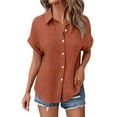 thumbnail image 1 of Outfmvch Linen Shirts Women Cotton Linen Button Down Shirt Women Lapel Gauze Tops Cotton Gauze Tops Womens 3/4 Sleeve Button Down Shirts Brown 3XL, 1 of 8