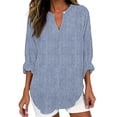 thumbnail image 1 of Outfmvch Linen Shirts Women Embroidery Gauze T-shirt for Women Womens 3/4 Sleeve Button Down Shirts Boho Peasant Blouse Summer Graphic Tees Light Blue XL, 1 of 4