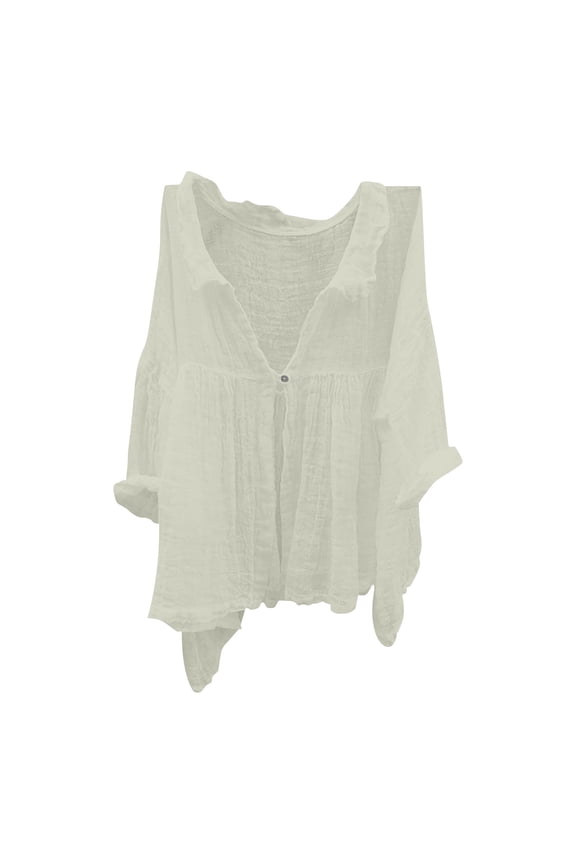 Linen Shirts for Women Lapel Gauze Tops Linen Tops for Women Loose Fit Blouses Cotton Linen Tunic Tops Womens Linen Tops Crewneck Button Blouse Beige L