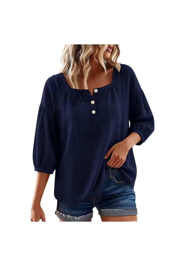 Linen Shirts for Women Linen Shirts Women Gauze Shirts Jacquard Boho Blouse Peasant Tops for Women Lightweight Linen Blouses for Women Blouse Tops For Women Blue L