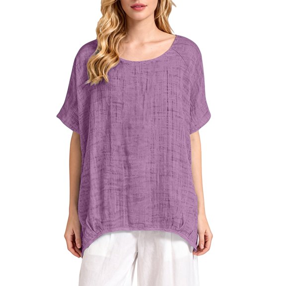 Outfmvch Linen Tops for Women Linen Shirts Boho Clothing Trendy 2026 Half Sleeve Gauze Tops Blouses for Women Tees Shirt Blouse Tops Tunic Tops Cotton Shirts for Women Purple 4xl