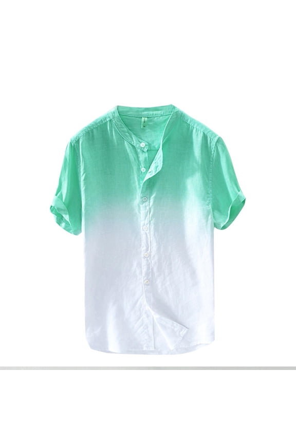 Long Sleeve Shirts for Men Summer Cool and Thin Breathable Collar Hanging Dyed Gradient Cotton Shirt Womens Tops Green