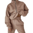 thumbnail image 1 of Outfmvch Lounge Sets For Women Cargo Pants Women Womens Fashion Womens Joggers Sweat Sets Women Half Zipper 2 Piece Outfits Joggers Pants Sweatshirt Set Travel Long Sleeve Shirts For Women Khaki M, 1 of 4