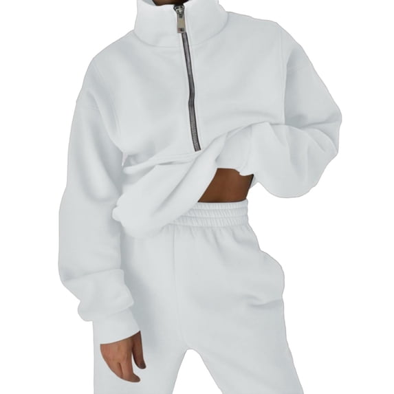 Outfmvch Lounge Sets For Women Cargo Pants Women Womens Fashion Womens Joggers Sweat Sets Women Half Zipper 2 Piece Outfits Joggers Pants Sweatshirt Set Travel Long Sleeve Shirts For Women White M