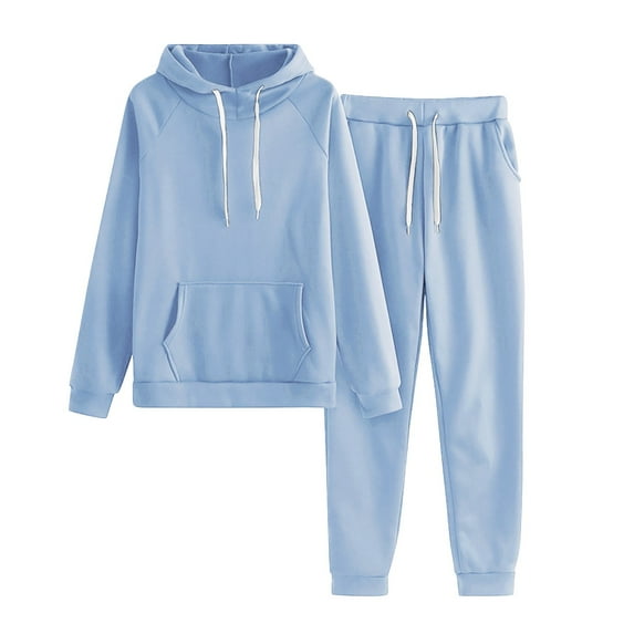 Outfmvch Lounge Sets For Women Workout Sets For Women Women'S Solid Color Fleece Solid Color With Hat Sports Suit Women Sweat Suit For Women 2 Piece Set Sky Blue 3Xl