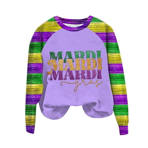 Outfmvch Mardi Gras Clothing Mardi Gras Shirts for Women Long Sleeve Womens Quarter Zip Sweatshirt Christmas Blouses for Women Mardi Gras Carnival Shirts Oversized Sweatshirt for Women Purple Xl