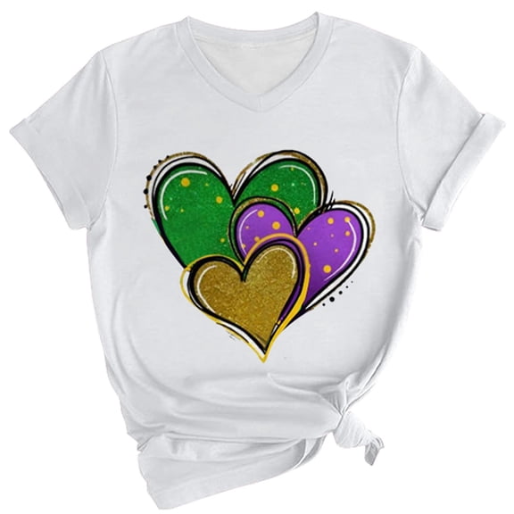 Outfmvch Mardi Gras Shirt for Women Mardi Gras Tee Mardi Gras T-shirt Short Sleeve Summer Tops for Women T Shirts for Women Cropped T Shirts for Women Blouses Beige 4xl