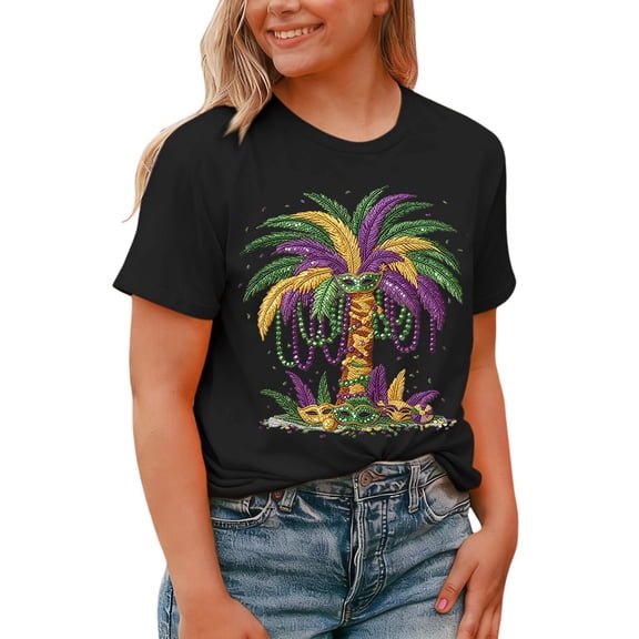 Outfmvch Mardi Gras Shirt for Women Mardi Gras Tee Womens Tops Dressy Casual Graphic Tshirts Off Shoulder Tshirt Womens Gauze Tops and Blouses Batwing Sleeve Tops for Women Gray 3xl