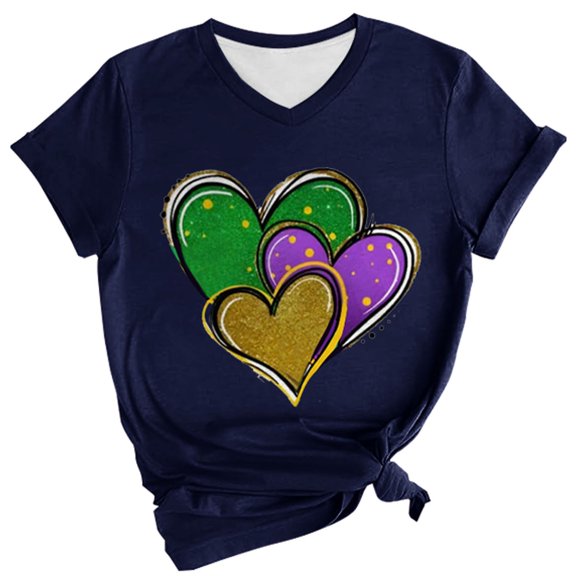Outfmvch Mardi Gras T-shirt Off Shoulder Tshirt Oversized Tshirts for Women Mardi Gras Shirts Linen Shirts Mardi Gras Tee Shirts for Women's T-shirt Blue 2 Xl